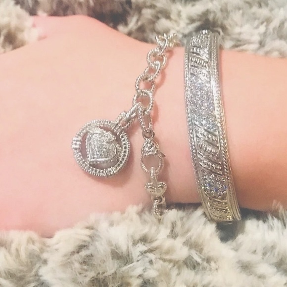 Judith Ripka Diamonique Textured Sterling Silver Cuff Bracelet size 6 3/4 - Picture 8 of 10